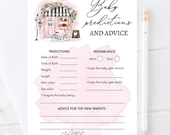 Editable Baby Predictions Advice Game Paris Baby Shower Game Bonjour Bebe French Patisserie Eiffel Tower Download Template Printable 0441