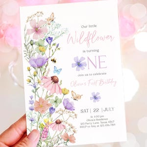 Editable Wildflowers Birthday Invitation Floral 1st Birthday Party Invite Garden Birthday Girl Digital Download Template Printable 0543