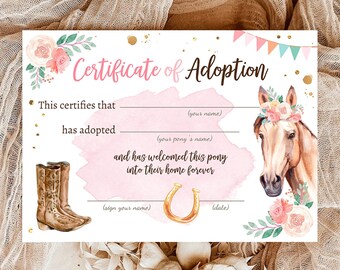 Adopt a Pony Certificate - Etsy