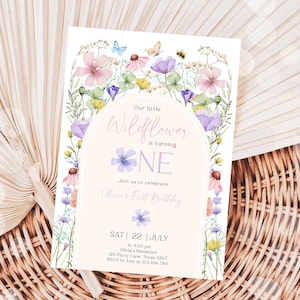 Editable Wildflowers Birthday Invitation Floral 1st Birthday Party Invite Garden Birthday Girl Digital Download Template Printable 0543