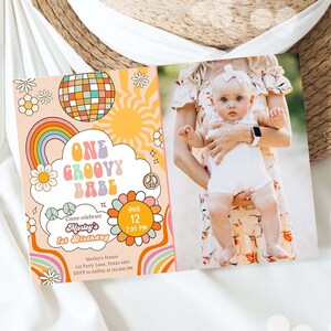 Editable Groovy One Retro 1st Birthday Invitation First Birthday One ...