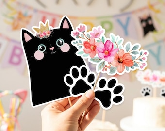 Kitten Cake Topper, Cat Birthday Centerpieces, Kitty Pawty Table Decor,  Bunting Printable 0381