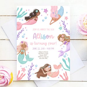Editable Mermaid Birthday Party Invitation Girl Pink Purple Mermaid Bash Splish Splash Under The Sea Pastel Download Printable Template 0546