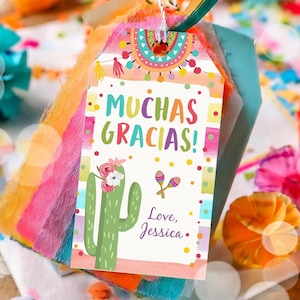 Editable Fiesta Favor Tag Cactus Floral Fiesta Birthday Thank You Tag Cactus Mexican Label Muchas Gracias Digital Template Printable 0134