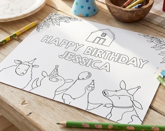 Página para colorear editable de animales de granja, juego de actividades para fiesta de cumpleaños, cumpleaños en la granja, cumpleaños en el corral, descarga digital IMPRIMIBLE Corjl 0155