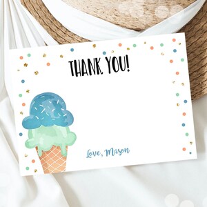 Editable Ice Cream Thank You Card Ice Cream Birthday Thank You Note Boy Birthday Summer Digital Download Template Printable 0243