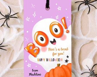 Etichette regalo di Halloween modificabili, etichetta regalo Boo, festa in costume, dolcetto o scherzetto, etichetta regalo per bambini in classe, modello scaricabile e stampabile 0515 0261