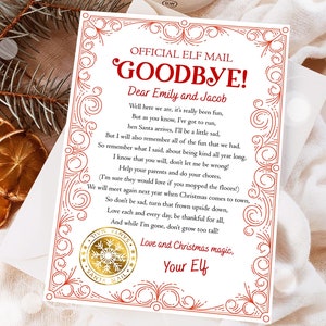 Carta de despedida de elfo editável Carta de partida Adeus de Natal do seu elfo Poema de elfo de Natal Papai Noel Modelo digital para impressão 0523