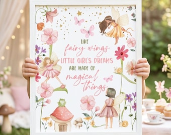 Fairy Wings Little Dreams Sign, Enchanted Garden Party Decor, Printable Instant Digital Download 0406