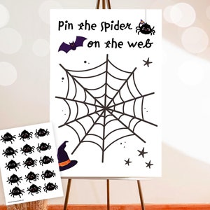 Pin the Spider on The Web Halloween Game Spooky Birthday Game Costume Party Gameboard Class Kids Instant Download Printable Digital 0009