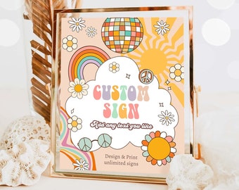 Editable Custom Sign Retro Groovy Birthday Party Groovy Baby Shower Decor Daisy Floral Hippie 70s Party 8x10 Download PRINTABLE Corjl 0459