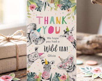 Editable Party Animals Favor Tag Wild One Animals Thank You Tags Safari Zoo Girl Birthday Wild Time Gift Tag Digital Template Printable 0322