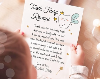 Tooth Fairy letter First Tooth Fairy Certificate Tooth Fairy Note Lost Tooth Fairy Receipt Boy Girl Digital Instant Download Printable 0526