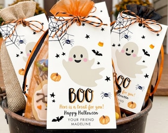 Halloween-Geschenkanhänger, Boo-Geschenkanhänger, Gastgeschenke für die „Süßes oder Saures“-Party (Bearbeitbar, Druckbar) 0261