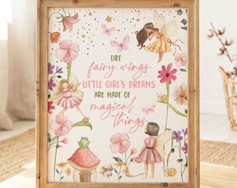 Fairy Wings Little Dreams Sign, Enchanted Garden Party Decor, Printable Instant Digital Download 0406