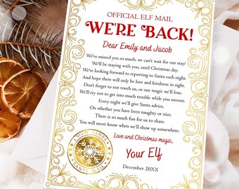 Elf Return Letter, Editable We're Back Christmas Arrival Template, Printable 0523