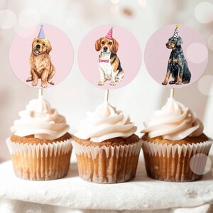 Puppy Dog Cupcake Toppers Puppy Favor Tags Puppy Birthday Dog Pink Girl Pet Stickers Party Pup Puppies Decor Download Digital Printable 0384