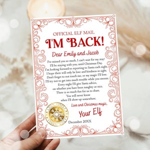 Carta de llegada de elfo editable Carta de regreso Elfo de Navidad Elfo de regreso Elfo de bienvenida Carta de elfo de Navidad de tu elfo Plantilla oficial imprimible 0523