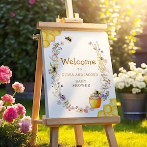 Editable Bee Welcome Sign Honey Baby Shower Mama to Bee Yard Sign Sweet as Can Bee Birthday Summer Poster Digital Template Printable 0502