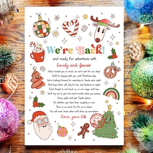 Carta de chegada de elfo editável Carta de retorno Elfo de Natal Estamos de volta Elfo Bem-vindo Olá dos elfos Menino Menina Modelo digital para impressão 0522