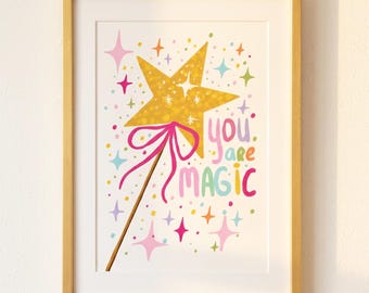You are Magic Print Art Printable Colorful Stars Nursery Hand Drawn Playroom Poster Toddler Decor Colorful Instant Digital Download 0577