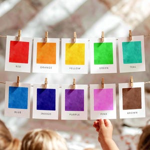 Flashcard con i colori dell'arcobaleno, 12 schede didattiche Montessori, decorazioni geometriche da parete, download digitale, stampabili, 0550