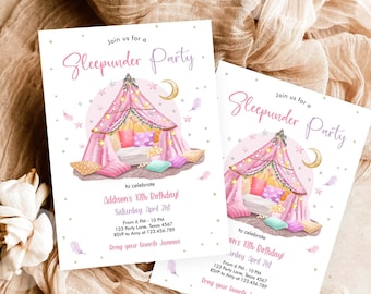 Editable Sleepunder Party Birthday Invitation Slumber Party Invite Pink Spa Tween Teen Glamping Movie Download Printable Template Corjl 0499