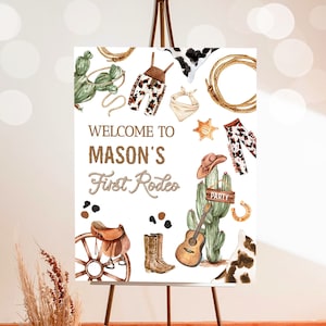 Editable First Rodeo Birthday Welcome Sign 1st Birthday Boy First Birthday Decor Cowboy Country Wild West Template PRINTABLE Digital 0509