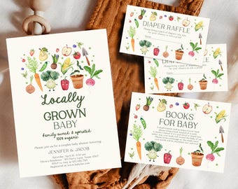 Editable Locally Grown Baby Shower Invitation Bundle Farmers Market Little Sprout Invitation Suite Digital Download Template Printable 0544