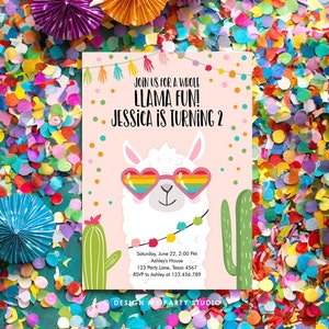 Editable Fiesta Birthday Invitation Llama Birthday Invite Fiesta Cactus Mexican First Fiesta Girl Alpaca Digital Download Printable 0079
