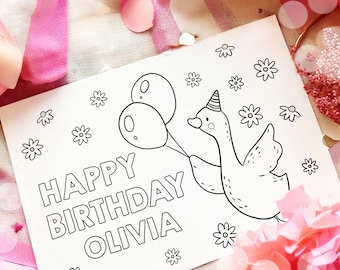 Editable Coloring Page One Silly Goose Birthday Party Activity Game Goose Birthday Farm Animals Girl Daisy Digital Download Printable 0540