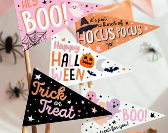 Banderines de Halloween, etiquetas de regalo de Halloween, banderines para cestas de Halloween, estampados para niños, accesorios para truco o trato, descarga digital para imprimir (0261)