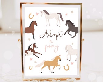 Adopt a Pony Zeichen Pferd Party Zeichen Tischdekoration Blumenpferd Geburtstag Cowgirl Pferd Gefälligkeiten Bauernhof Reiten Haustier Download PRINTABLE 0513