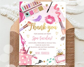 Editable Spa Party Thank You Card Glamour Party Thank You Note Spa Birthday Girl Make Up Party Glam Pink Digital Corjl Template 0420