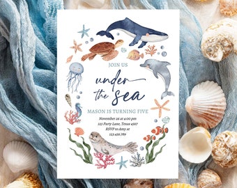 Editable Under The Sea Birthday Invitation Nautical Birthday Party Invite Kids Sea Life Ocean Animals Download Printable Corjl Template 0504