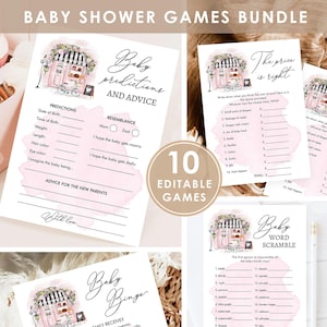 Bearbeitbares Paris Babypartyspiel Bundle Französische Babypartyspiele Bonjour Bebe Französische Patisserie Digitaler Download Vorlage Printable 0441