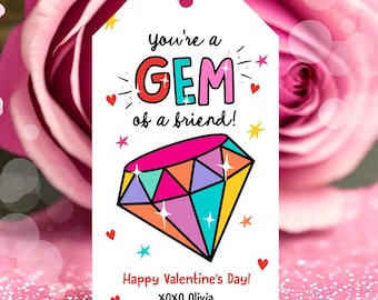Editable Valentines Day Card You're a Gem of a Friend Classroom Valentine's Gift Tag Kids School Template Printable Digital Download 0370