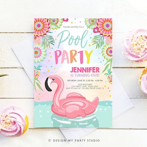 Editable Pool Party Invitation Flamingo Pool Party Birthday Invite Splish Splash Swimming Summer Download Printable Template Corjl 0240 image 1