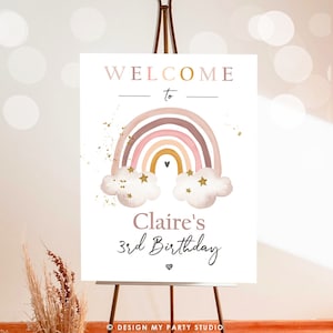 Editable Rainbow Welcome Sign Rainbow Birthday Modern Earth Tones Boho Birthday Sign Welcome Shower Girl Digital Template Printable 0387