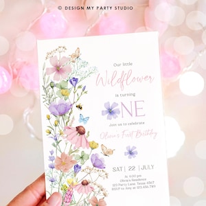 Editable Wildflowers Birthday Invitation Floral 1st Birthday Party Invite Garden Birthday Girl Digital Download Template Printable 0543