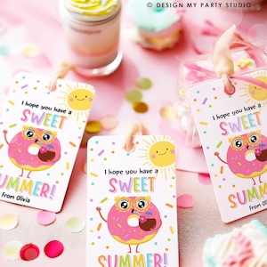 Etiqueta de agradecimiento para maestros de verano con forma de donut editable, etiqueta de recuerdo de fin de año para el aula escolar, plantilla digital imprimible 0464