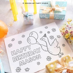 Editable Coloring Page One Silly Goose Birthday Party Activity Game Goose Birthday Farm Animal Boy Daisy Download Printable Digital 0540
