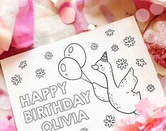 Bewerkbare kleurplaat One Silly Goose verjaardagsfeestje activiteit spel gans verjaardag boerderijdier meisje Daisy download afdrukbare digitale 0540