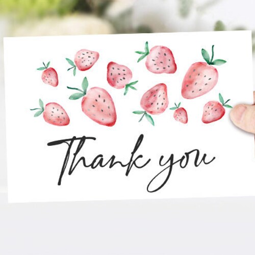 Strawberry Thank You Card Girl's Birthday Berry Sweet Etsy