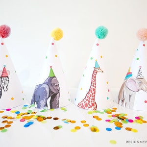 Printable Party Hats Party Animals Birthday Party Birthday Decor Safari Birthday Wild One Zoo Jungle Decoration DIY PRINTABLE Digital 0142