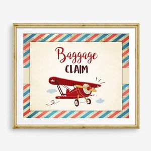 Placa de retirada de bagagem Avião vintage Placa de festa de aniversário de menino ao redor do mundo Viagem Aventura Chá de bebê Download instantâneo para impressão 0011