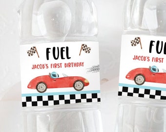 Editable Race Car Water Bottle Labels Race Car Birthday Party Fuel Racing Birthday Boy 2nd Two Download Printable Template Corjl 0424