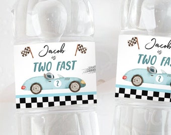 Editable Two Fast Water Bottle Labels Race Car Birthday Party Decor Racing Birthday Boy 2 Growing Up Download Printable Template Corjl 0424