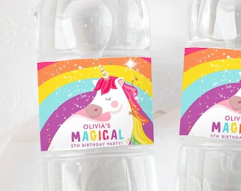 Editable Unicorn Water Bottle Labels Unicorn Birthday Girl Magical Unicorn Party Decor Rainbow Printable Bottle Labels Template Corjl 0323