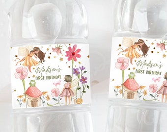 Editable Fairy Water Bottle Labels Fairy Birthday Party Girl Fairy Garden Magical 1st Whimsical Pink Download Printable Template Corjl 0406